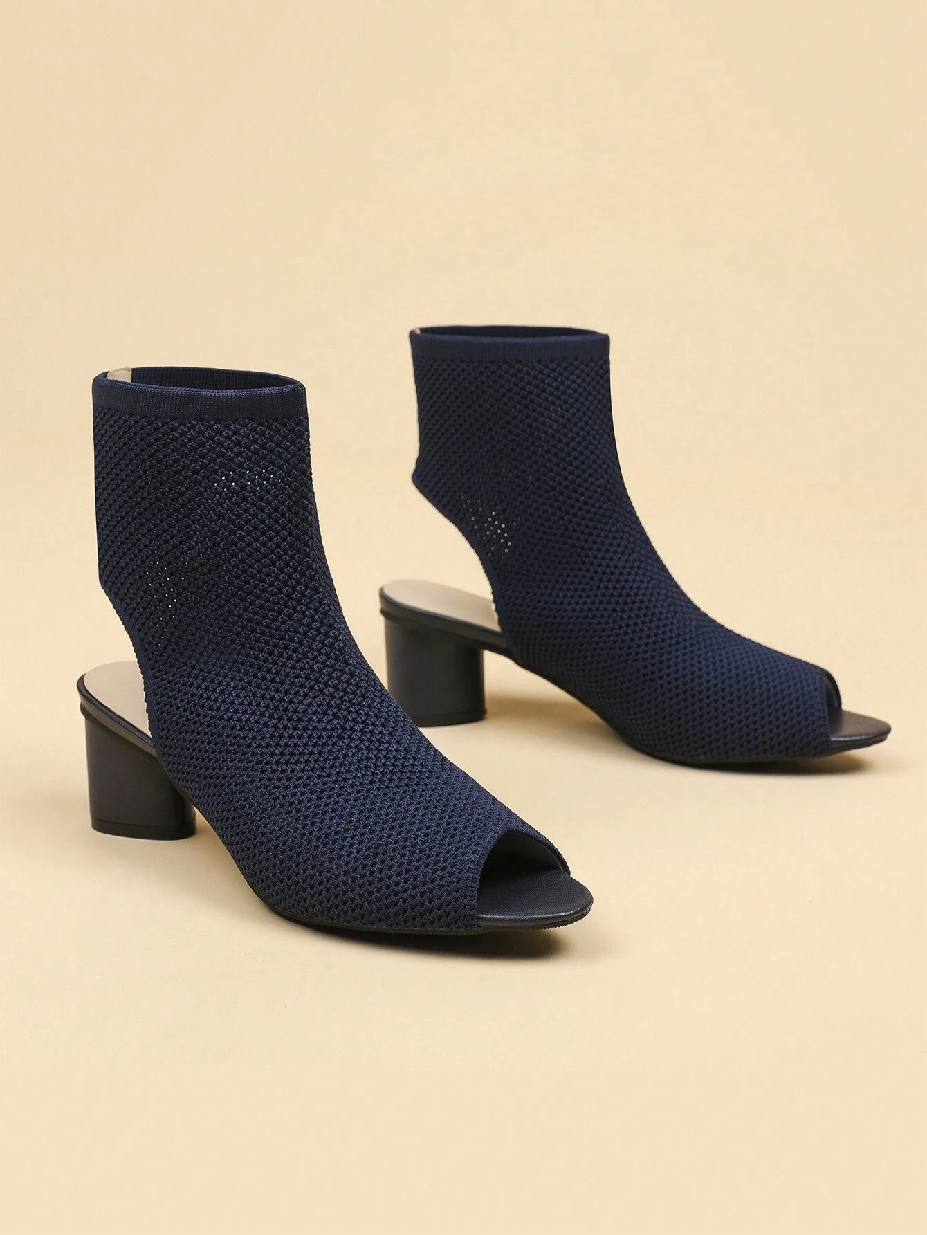 Minimalist Breathable Mesh Fabric Peep Toe Chunky Heel Boots