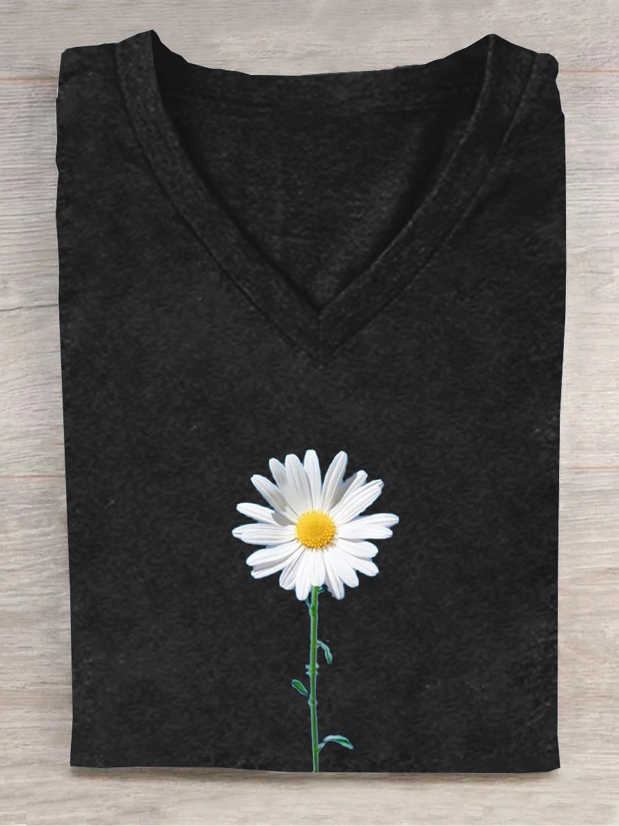 Loose Casual Floral Cotton-Blend T-Shirt