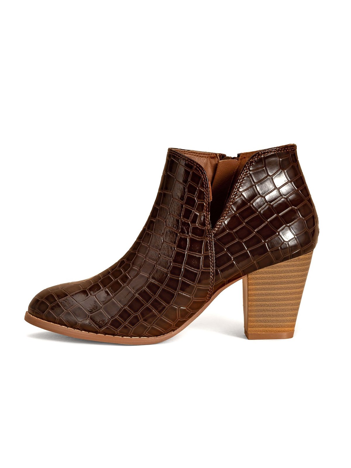 Coffee Crocodile Embossed Chunky Heel Chelsea Boots