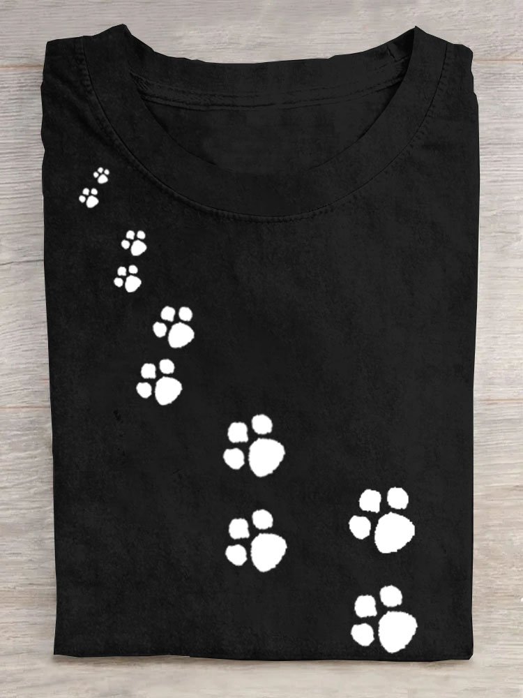 Casual Dog Paw Print T-Shirt