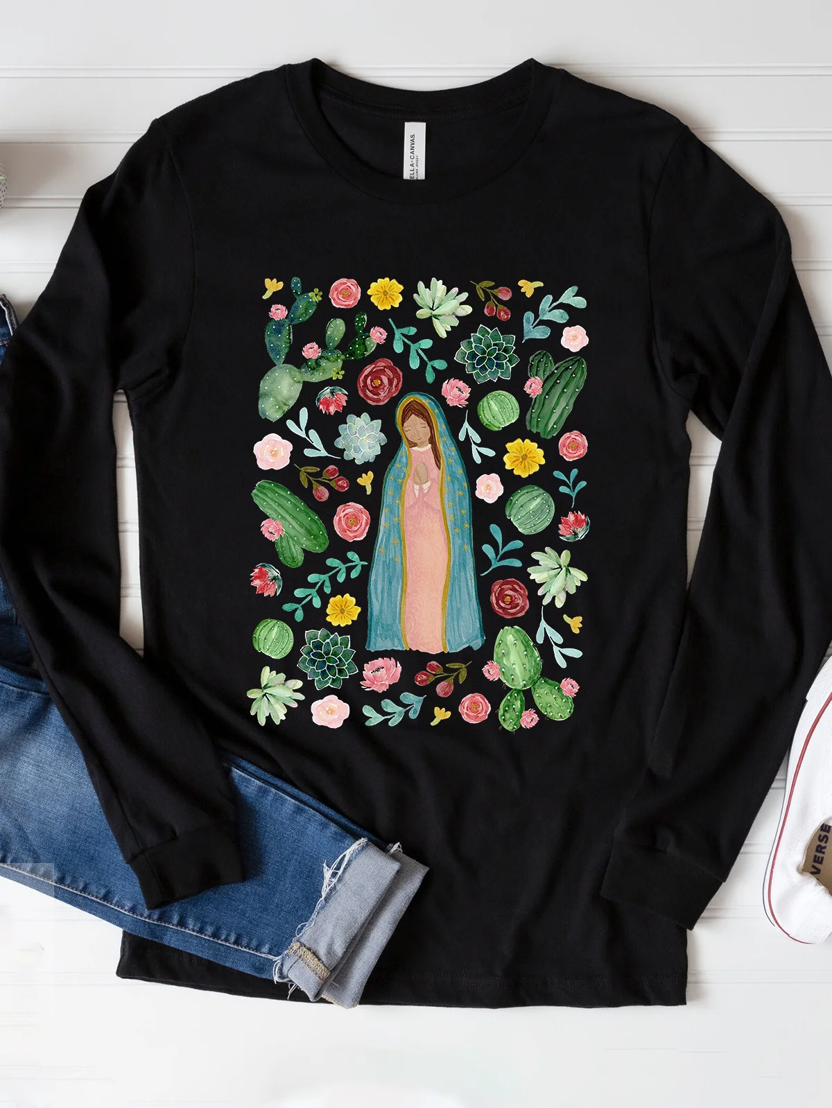 Our Lady of Guadalupe Floral Catholic Our Lady T-Shirt