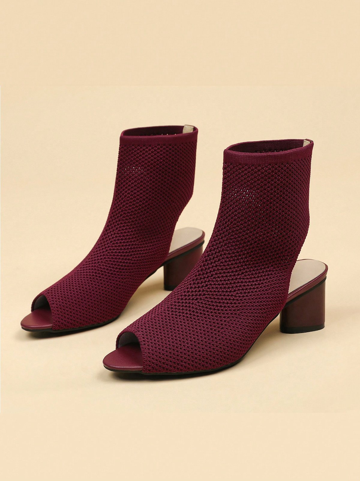 Minimalist Breathable Mesh Fabric Peep Toe Chunky Heel Boots