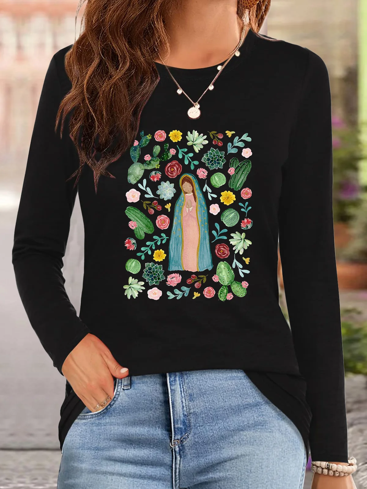 Our Lady of Guadalupe Floral Catholic Our Lady T-Shirt