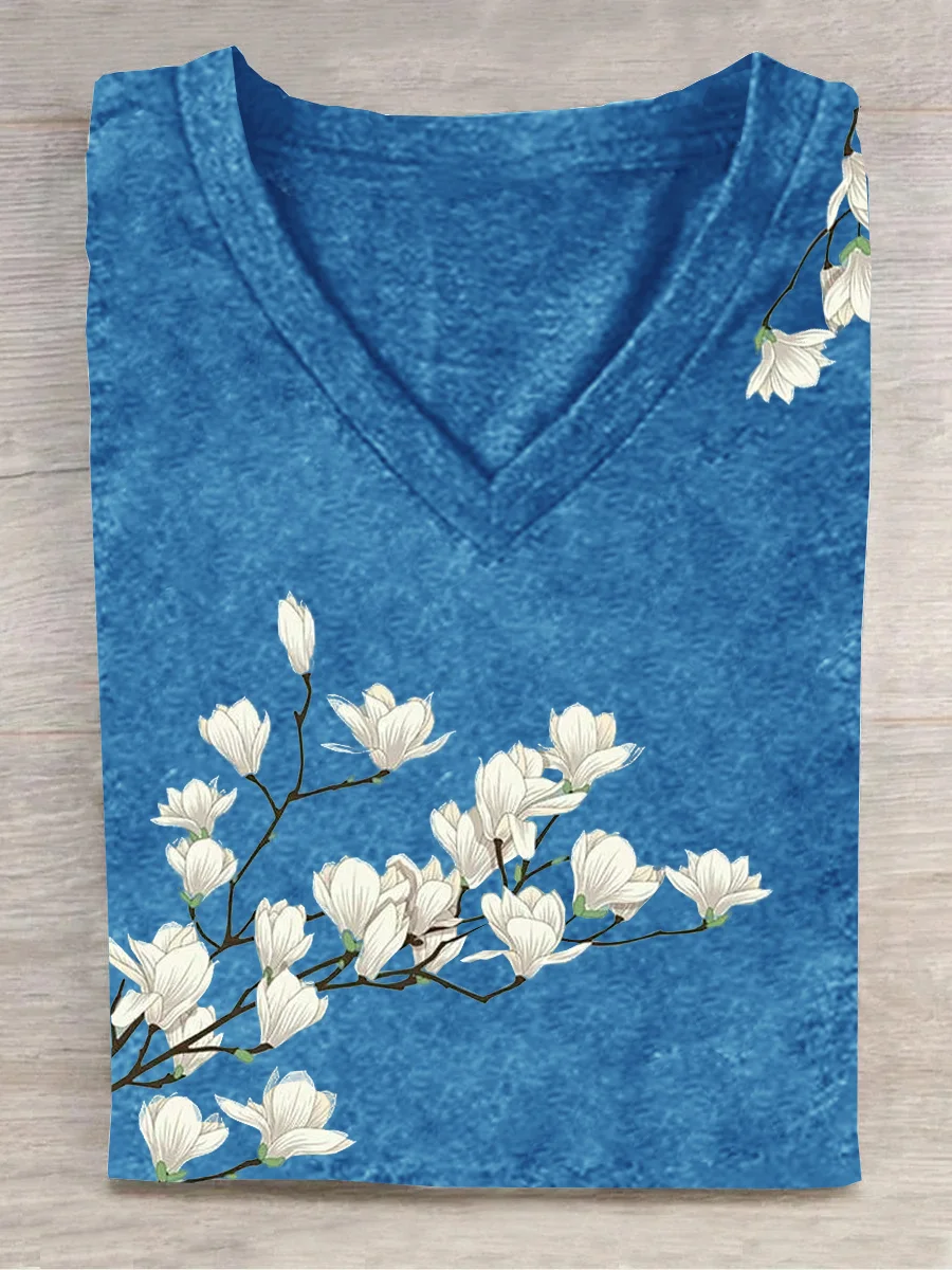 Casual Floral V Neck T-Shirt