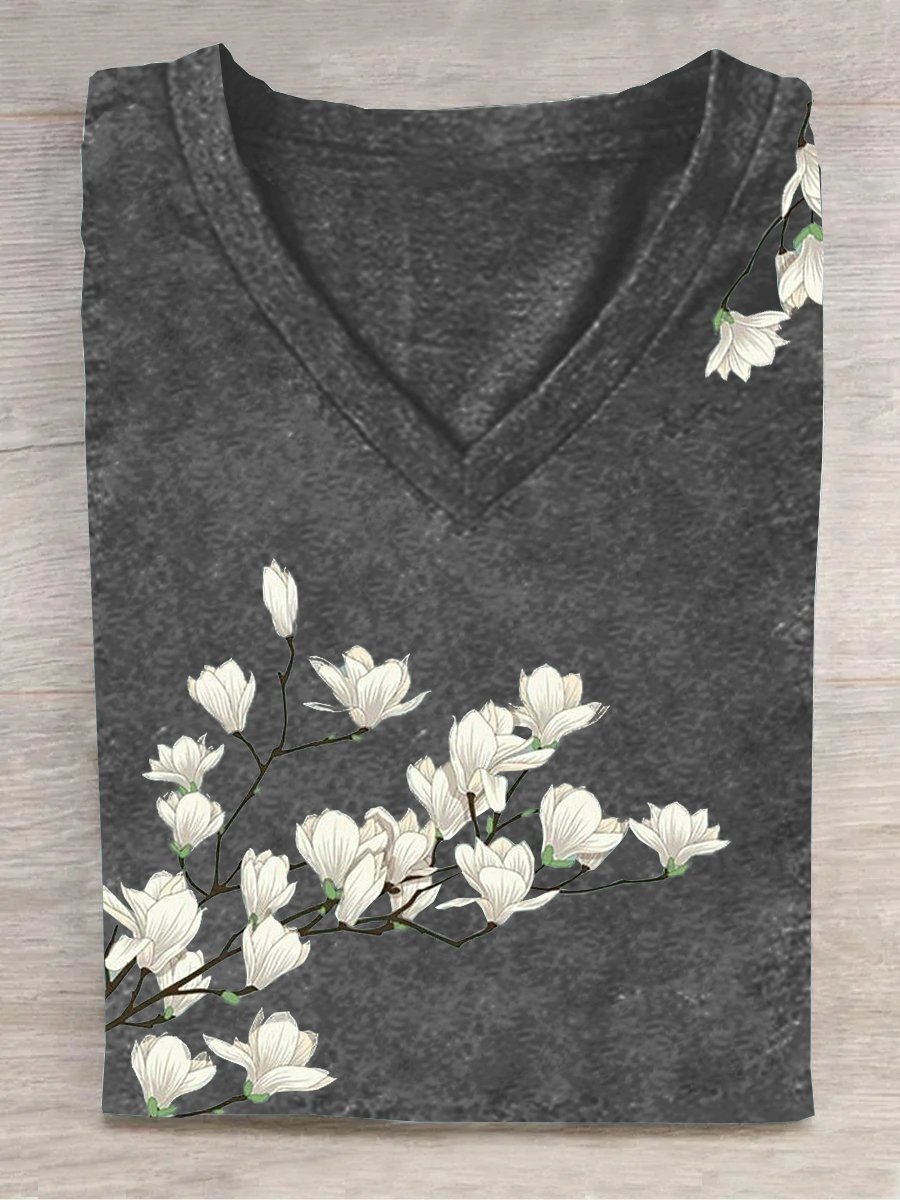 Casual Floral V Neck T-Shirt