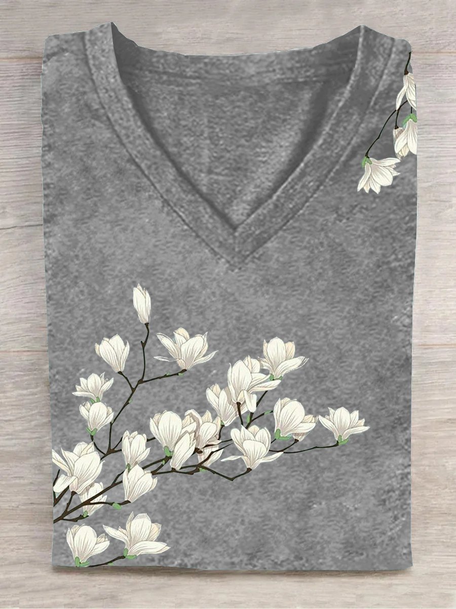 Casual Floral V Neck T-Shirt