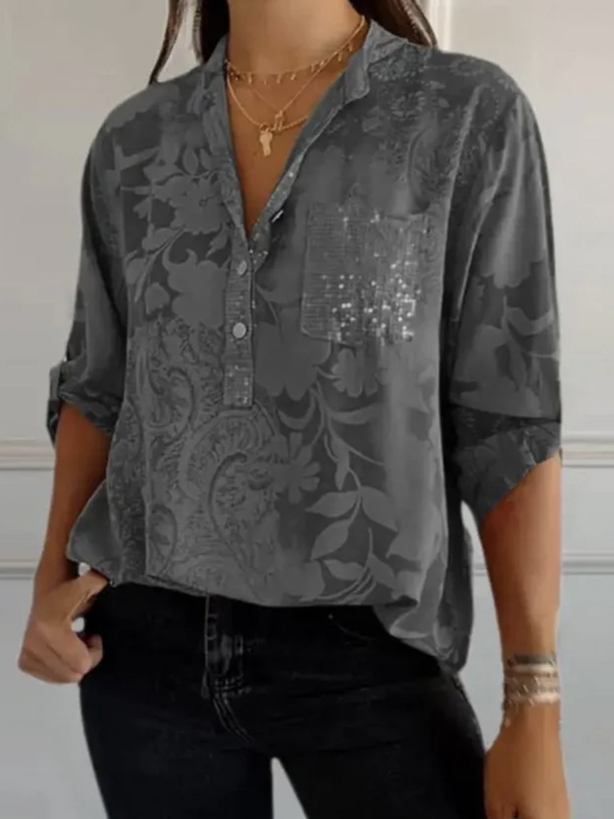 Pocket Stitching Loose Casual Blouse