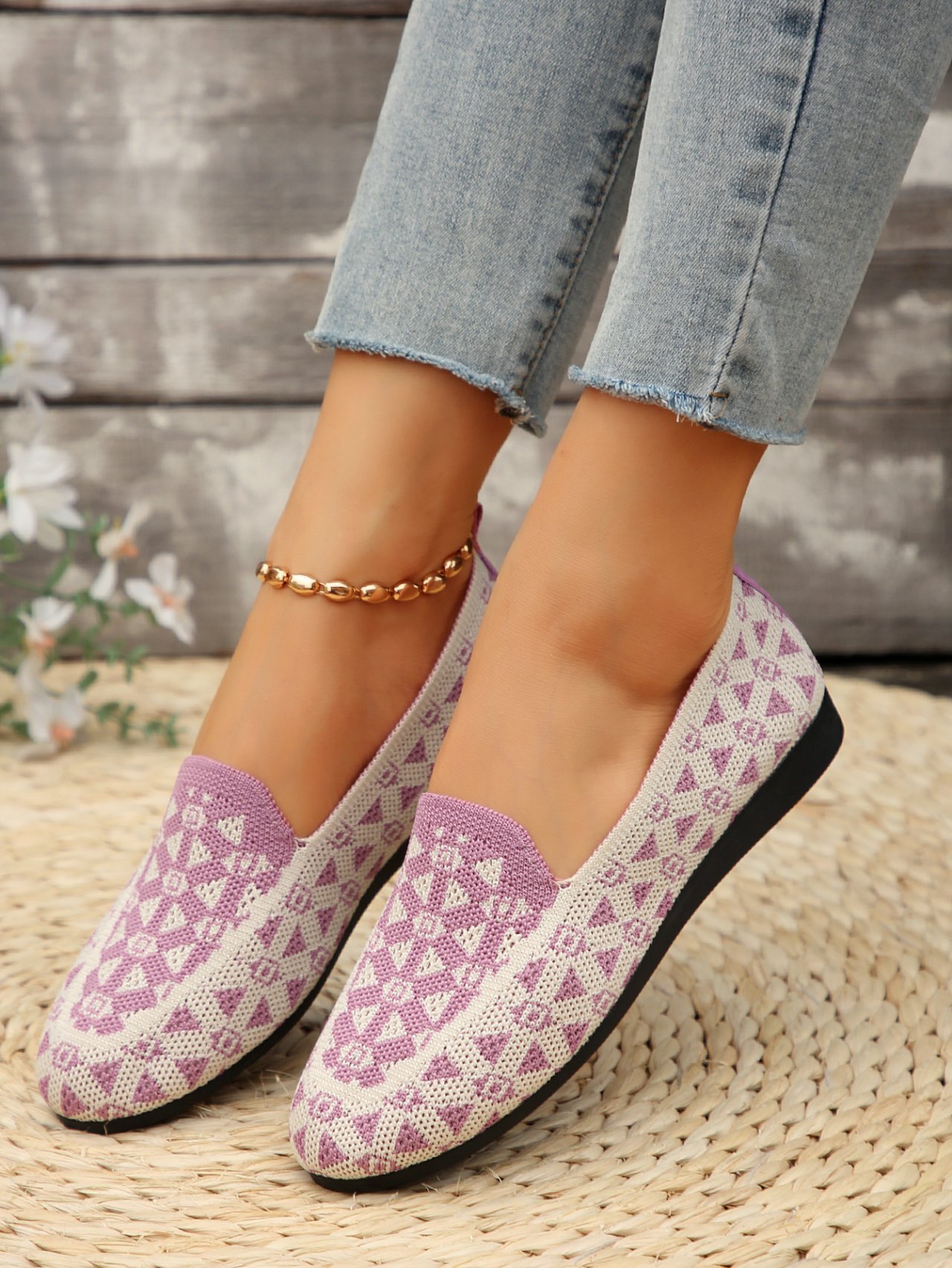 Mesh Fabric All Season Ethnic Shallow Shoes