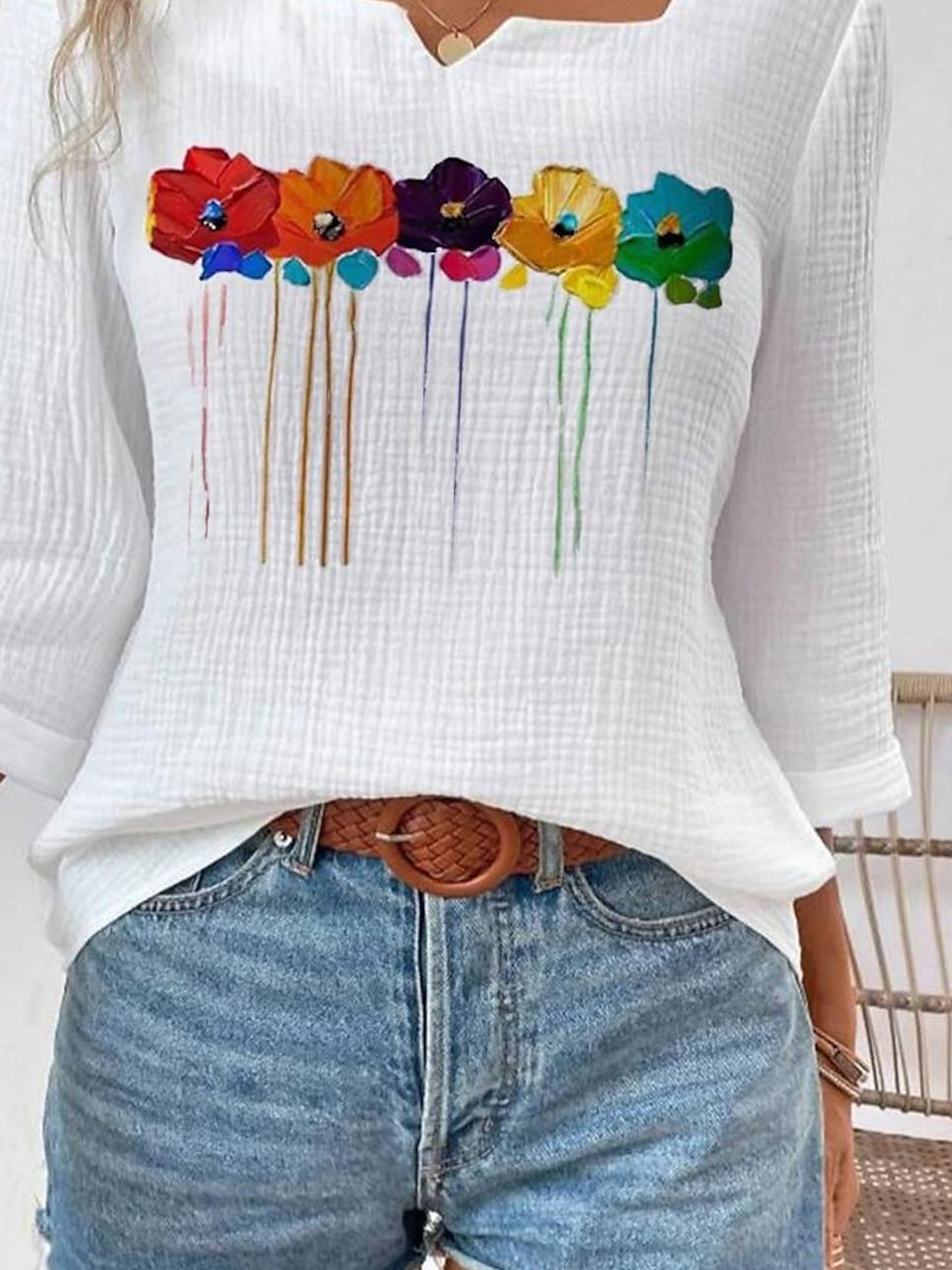 Floral Casual Square Neck Loose Blouse