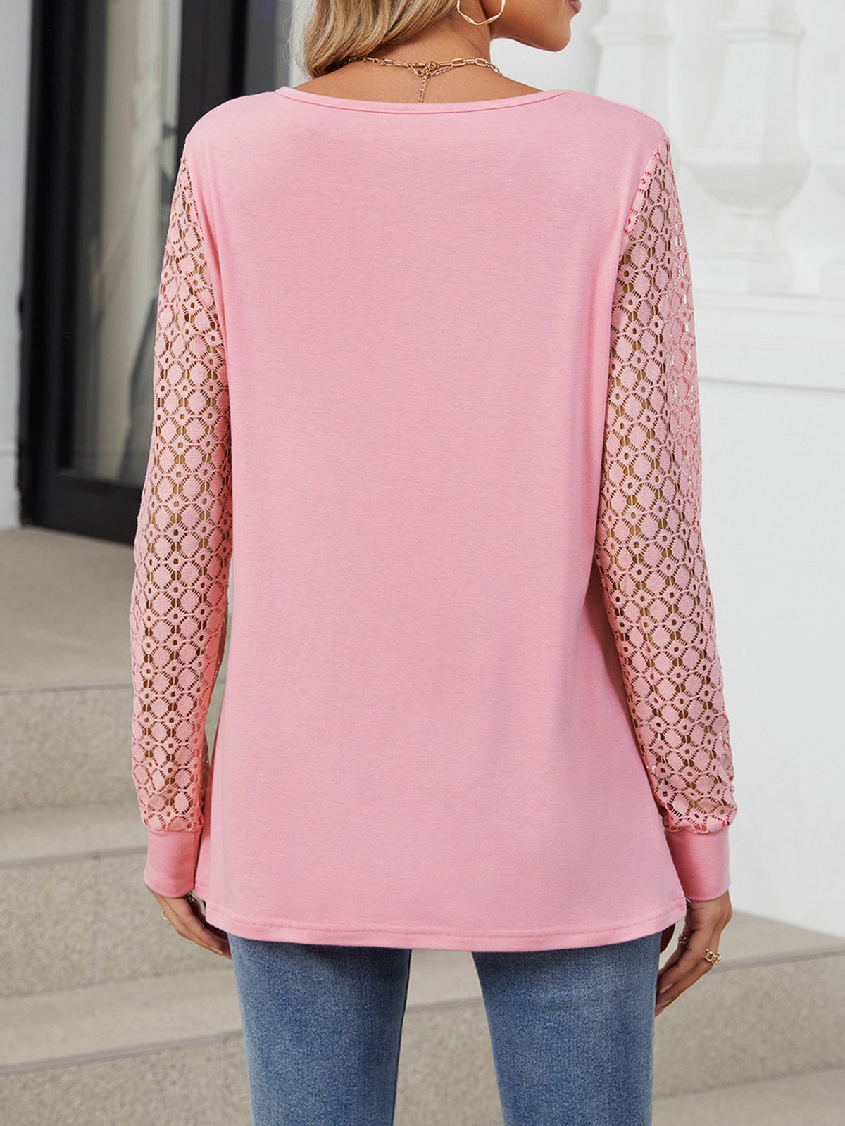 Casual Lace Plain Blouse