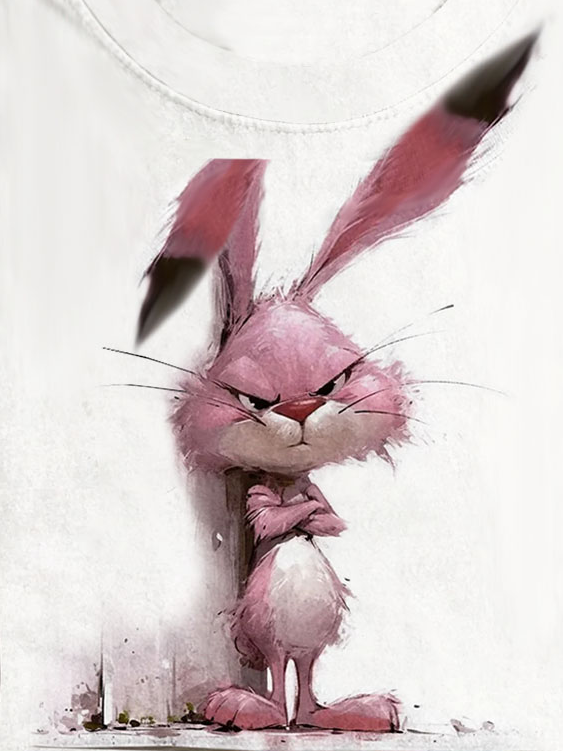 Funny Rabbit Short Sleeve Loose Crew Neck H-Line T-shirt