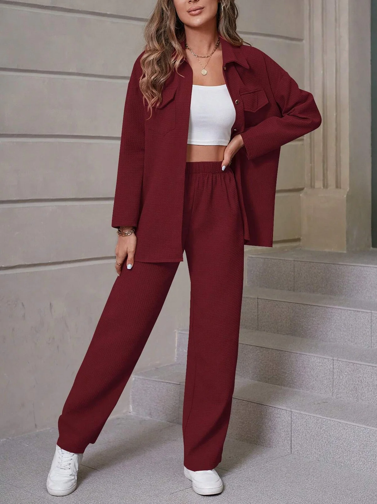 Loose Casual Plain Two-Piece Set