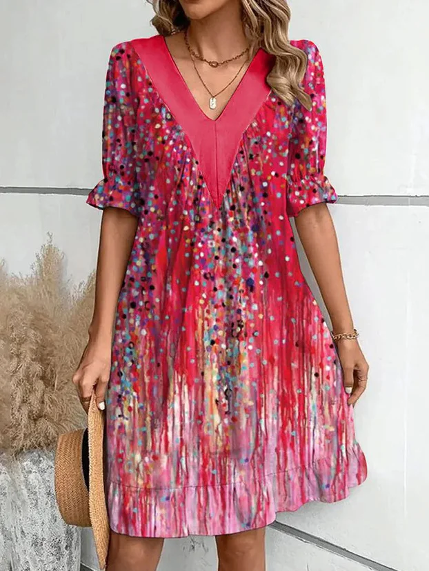 Loose Floral Casual V Neck Dress