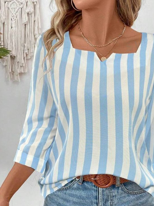 Striped Square Neck Casual Blouse