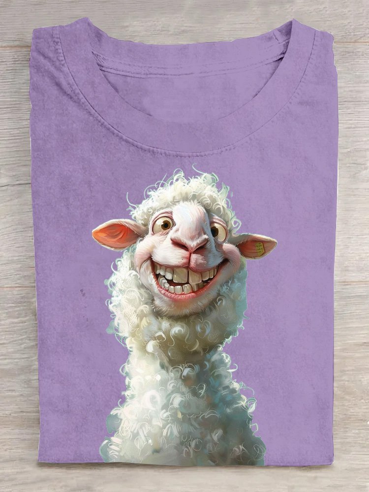 Casual funny sheep  Crew Neck Loose T-Shirt