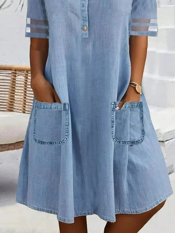 Denim Casual Pocket Stitching Shirt Dress