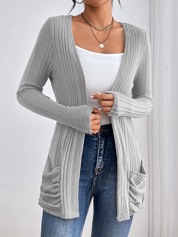 Loose Casual Pocket Stitching Knitted Kimono