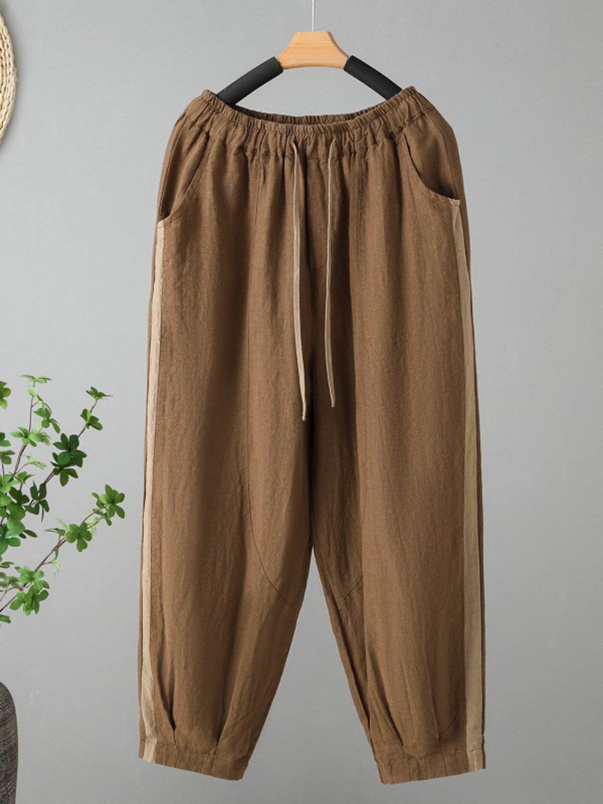 Loose Plain Cotton Casual Pants