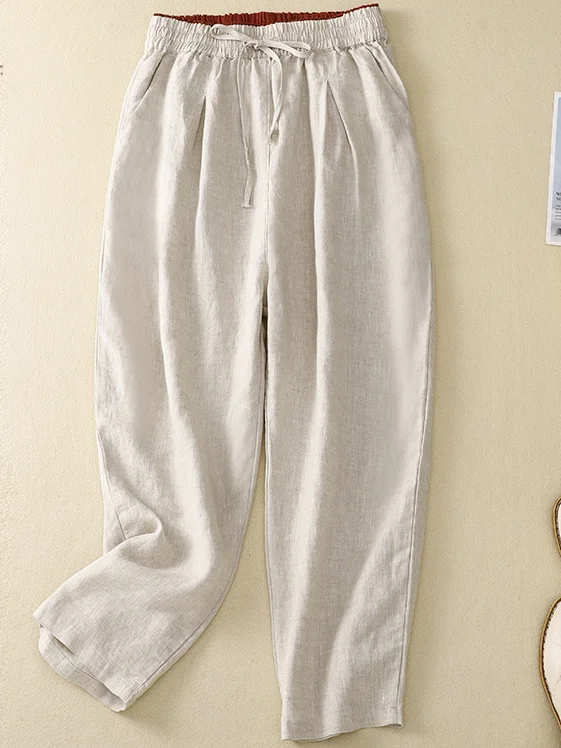 Casual Plain Cotton Loose Pants