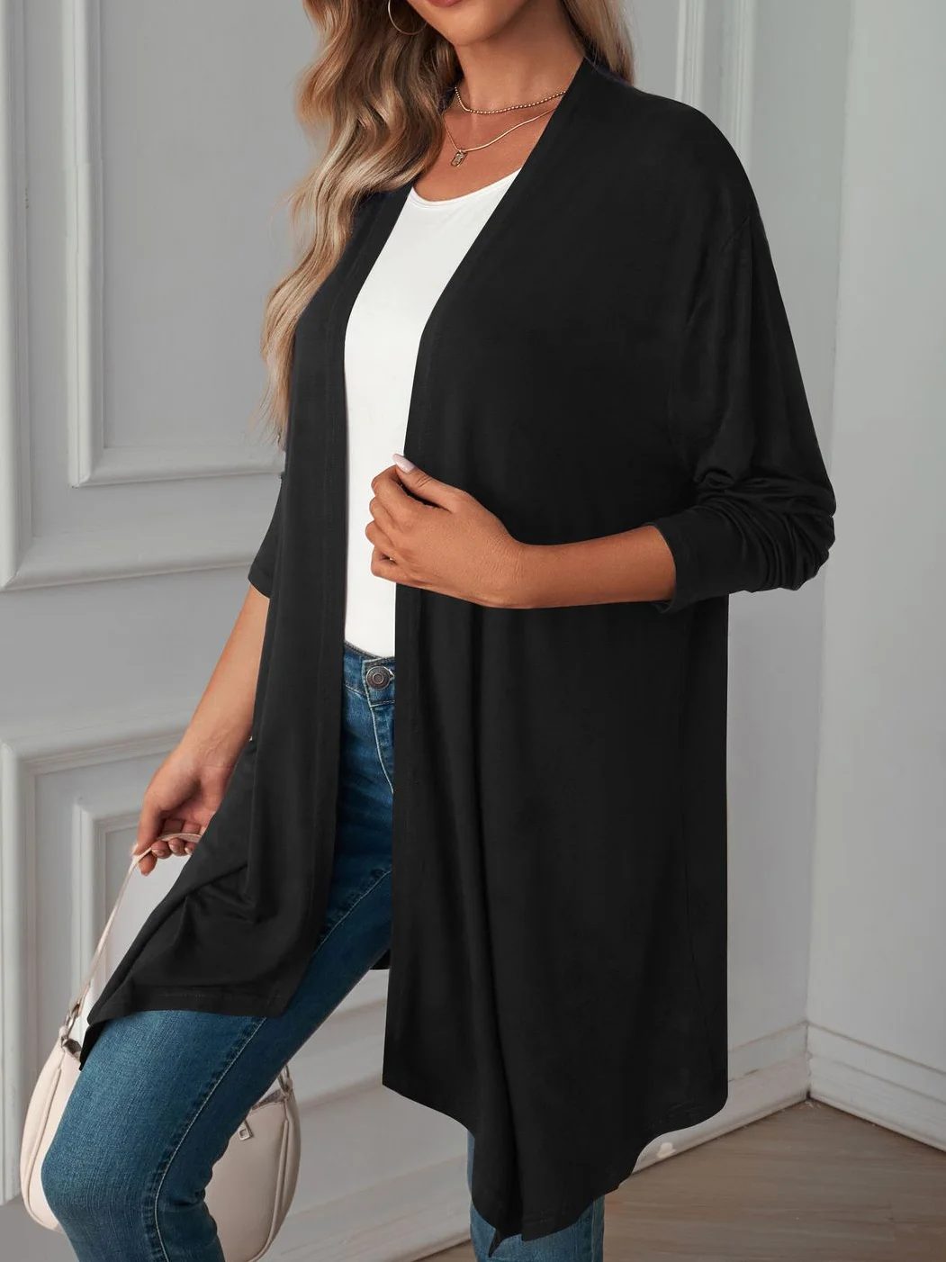 Knitted Casual Plain Kimono