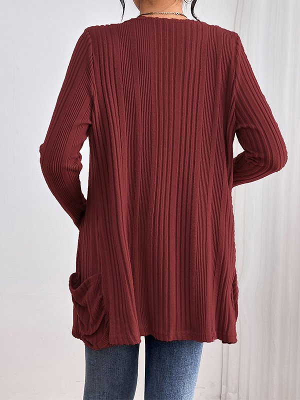 Loose Casual Pocket Stitching Knitted Kimono