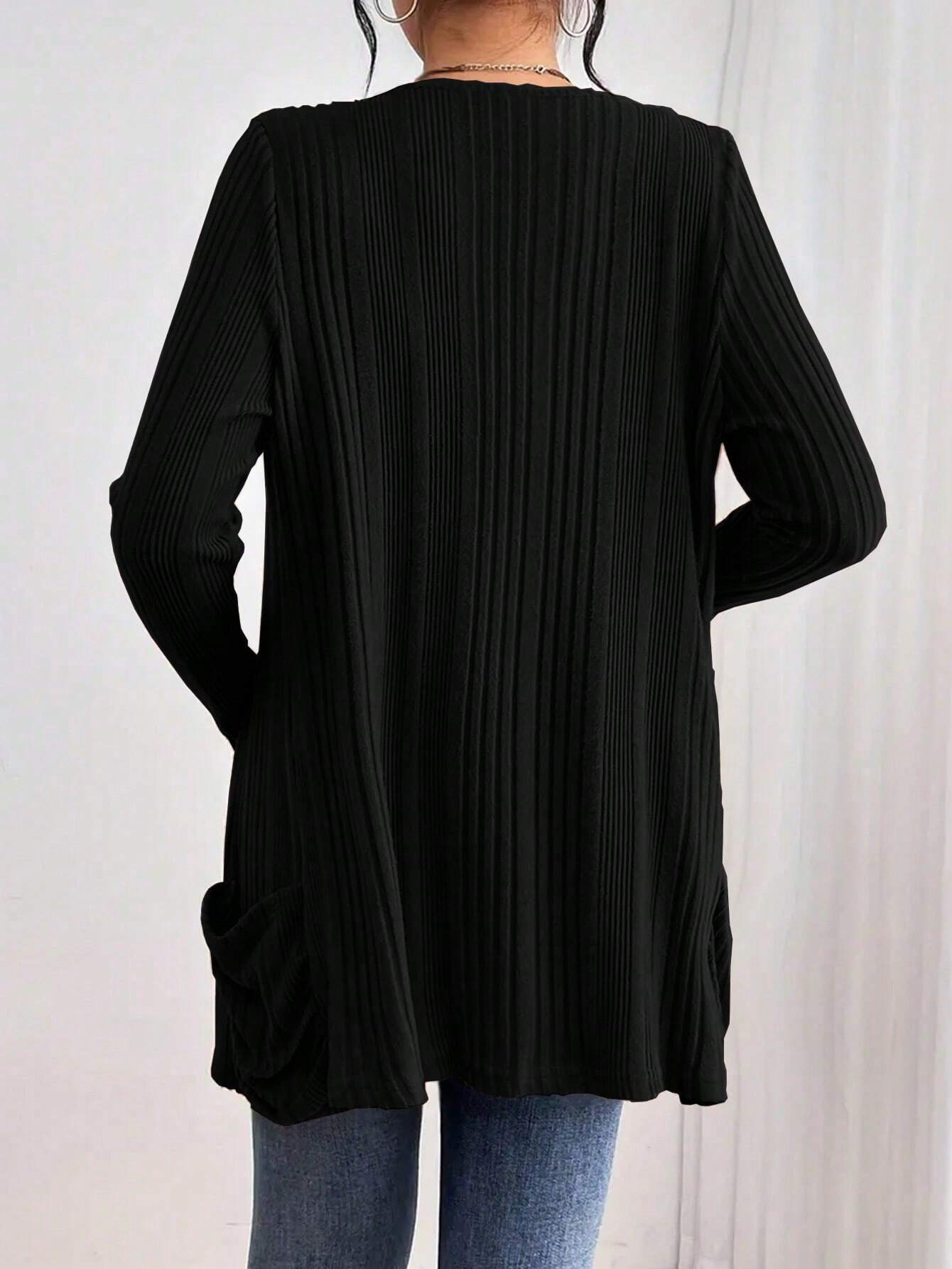 Loose Casual Pocket Stitching Knitted Kimono