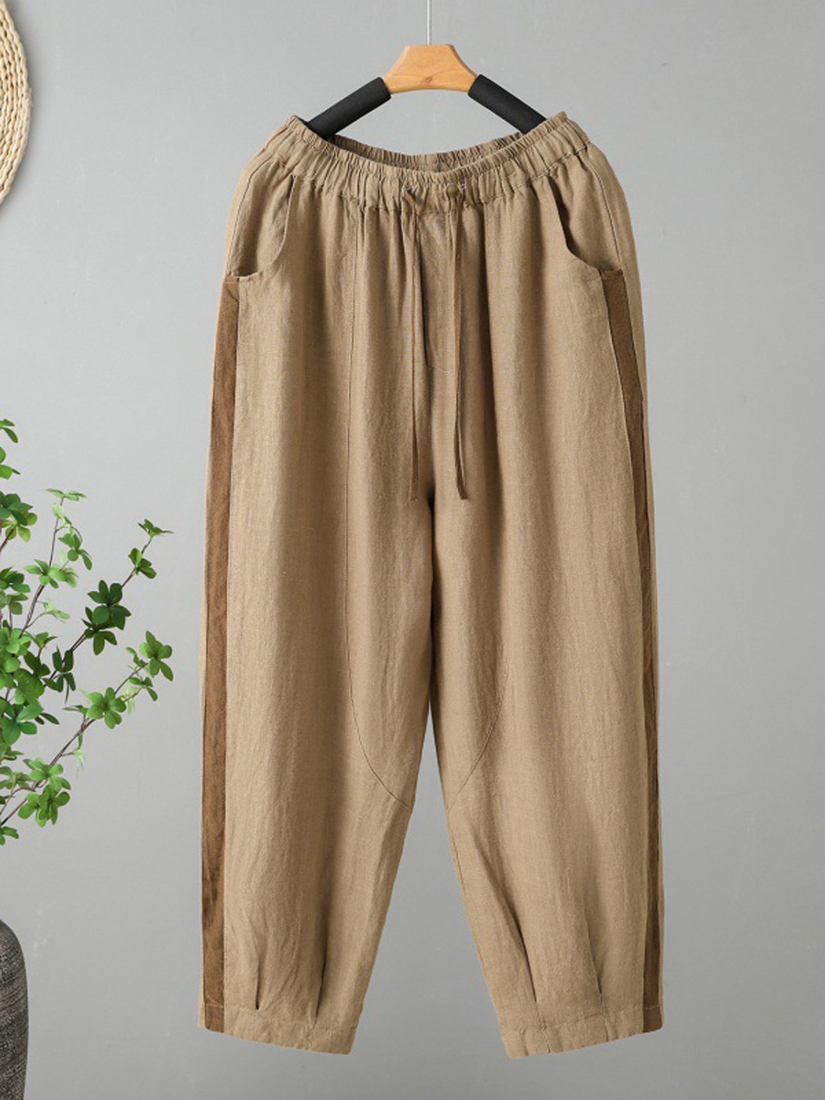 Loose Plain Cotton Casual Pants