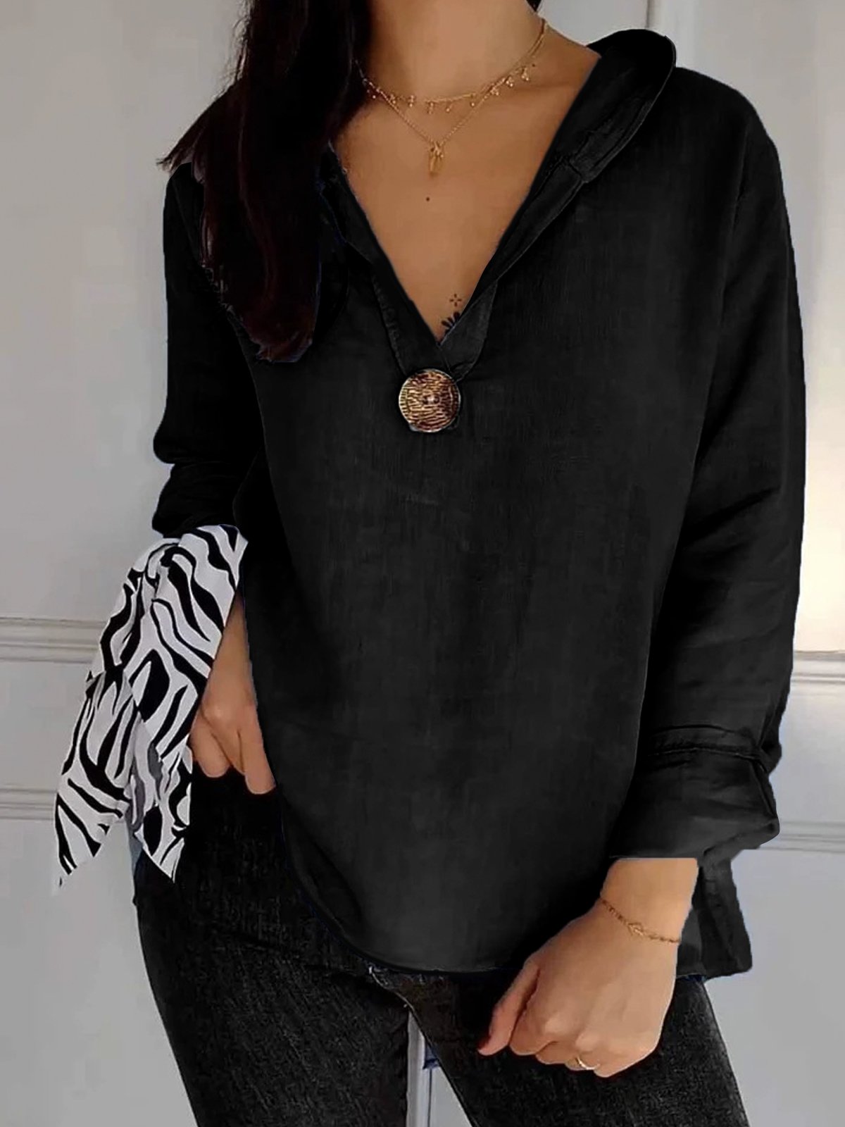 Hoodie Plain Casual Buckle Blouse