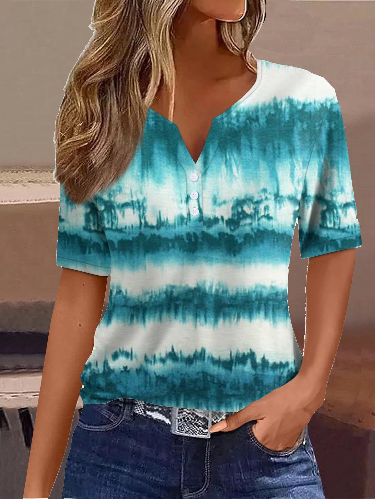 Jersey Abstract Loose Casual T-Shirt