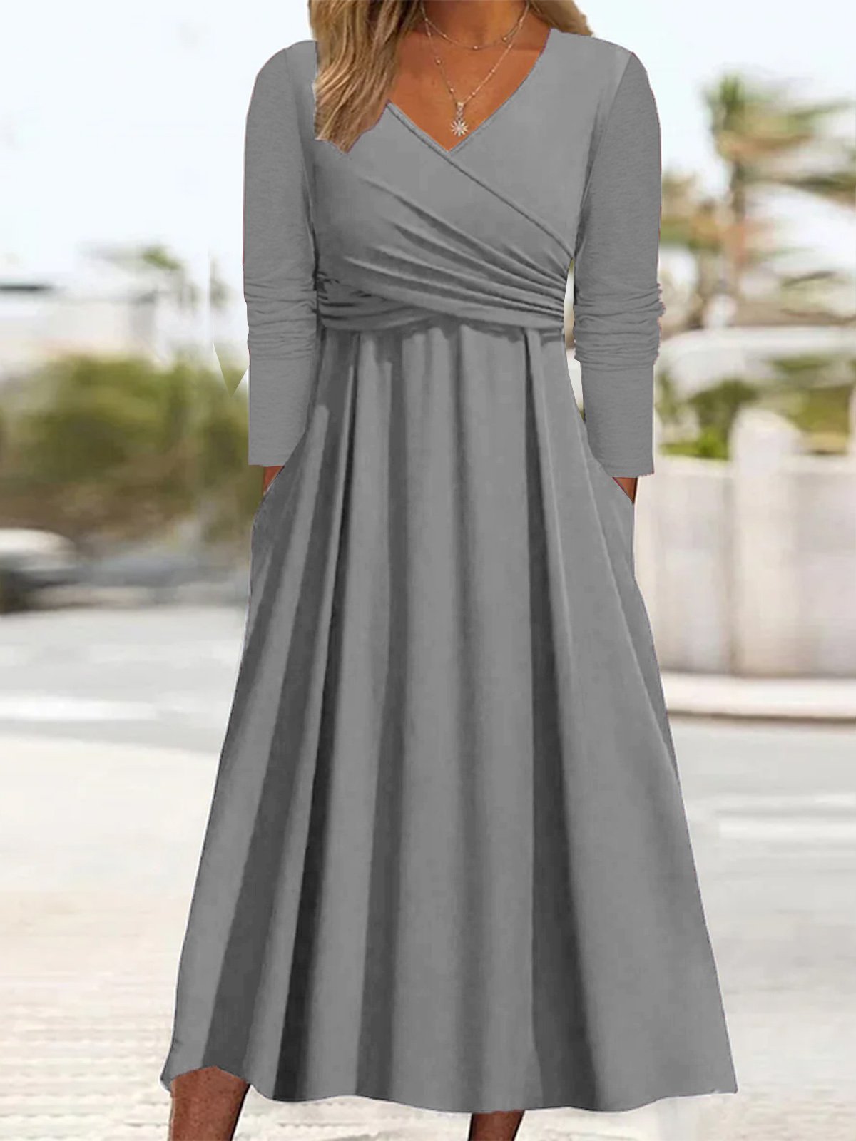 Loose Cross Neck Jersey Casual Dress