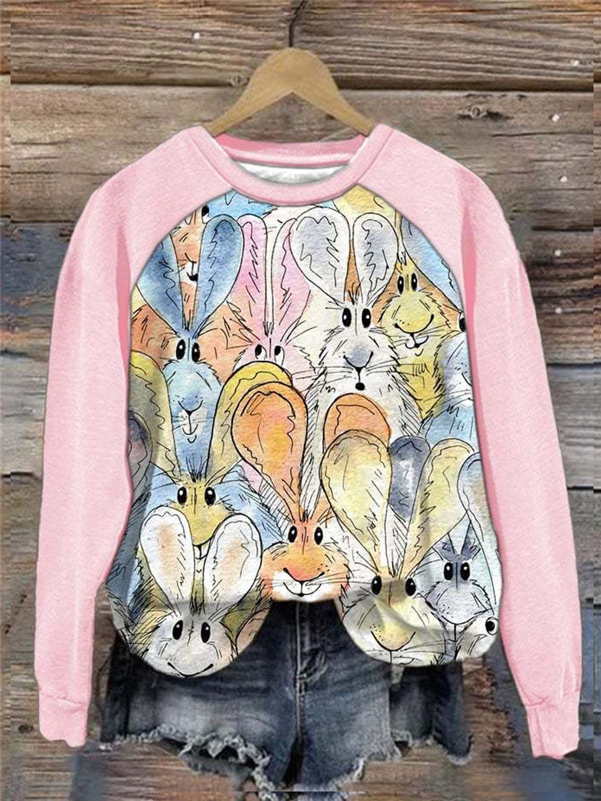 Crew Neck Casual Rabbit Sweatshirt