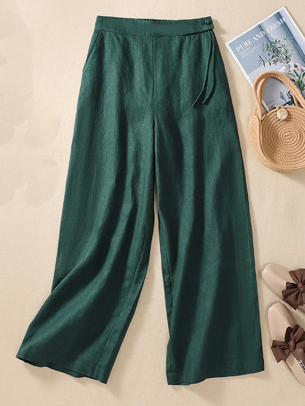 Casual Plain Loose Cotton Pants