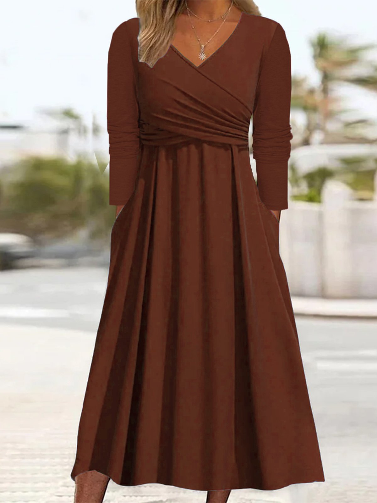 Loose Cross Neck Jersey Casual Dress