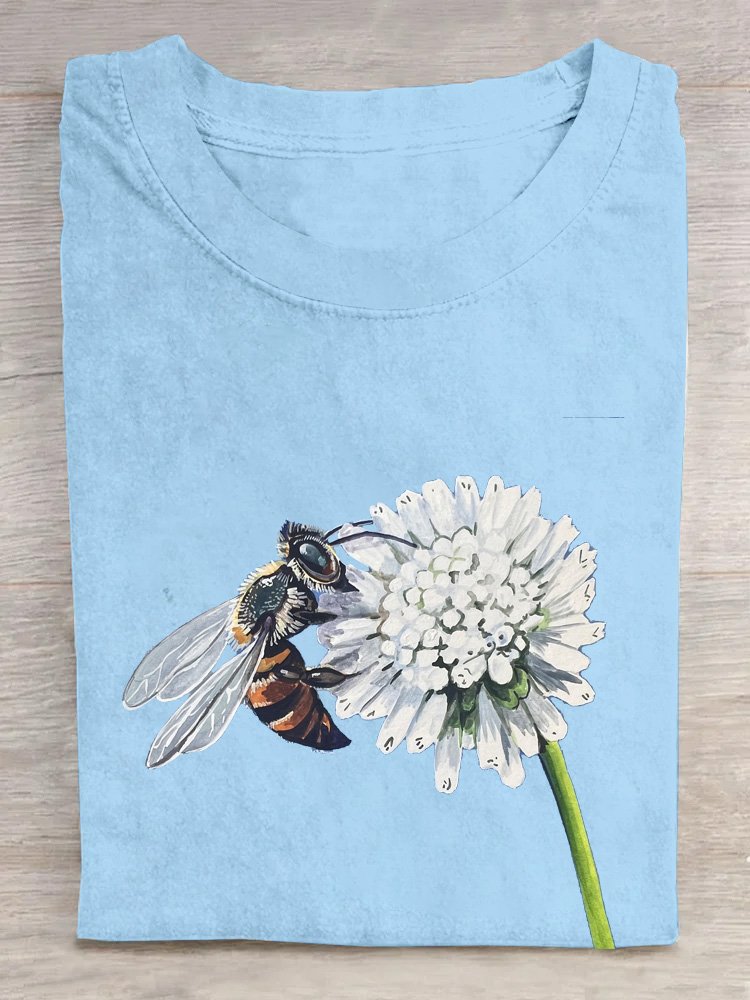 Floral Bee Casual Crew Neck T-Shirt