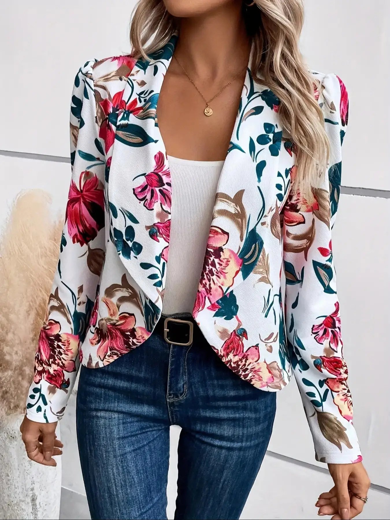 Casual Shawl Collar Loose Floral Blazer