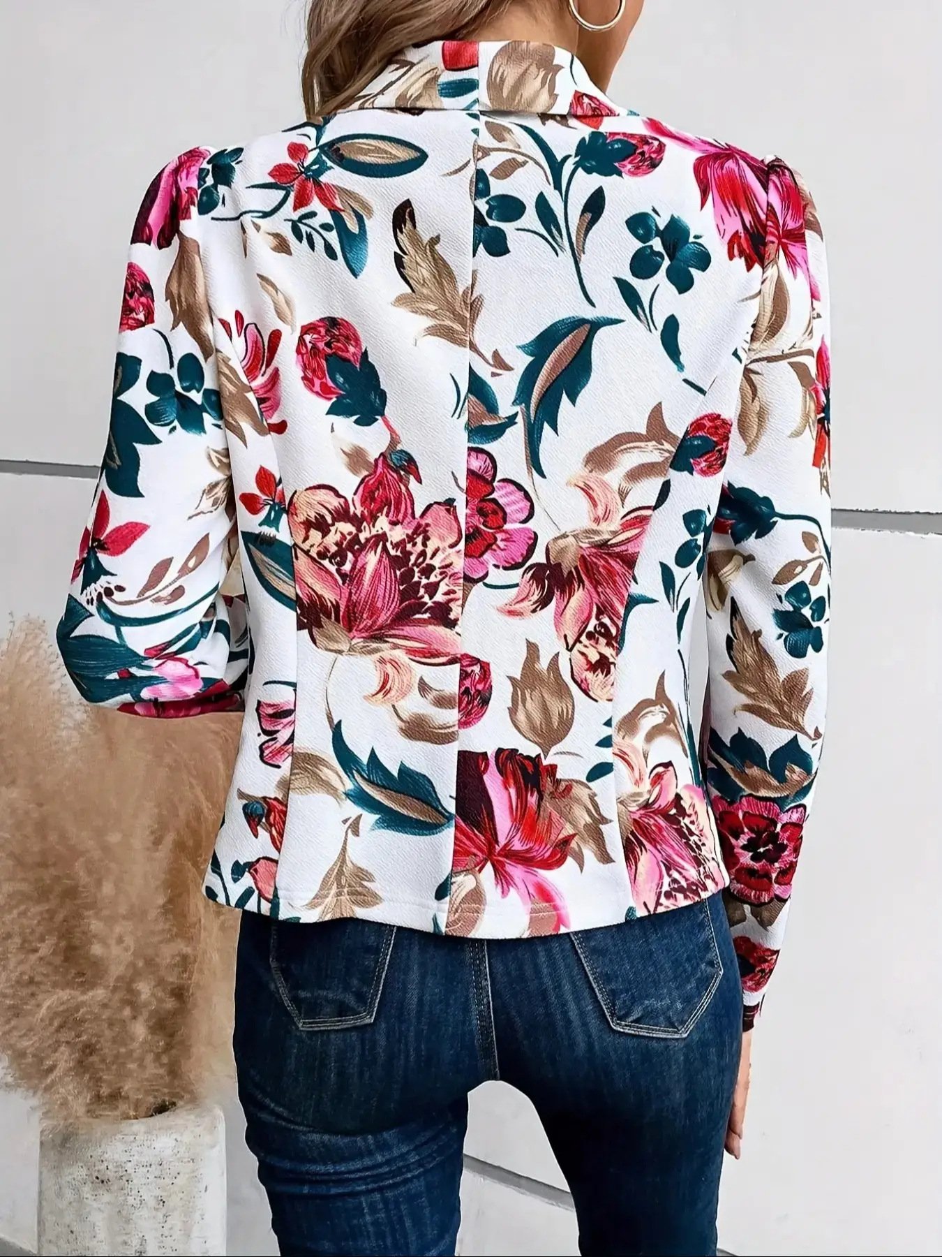 Casual Shawl Collar Loose Floral Blazer