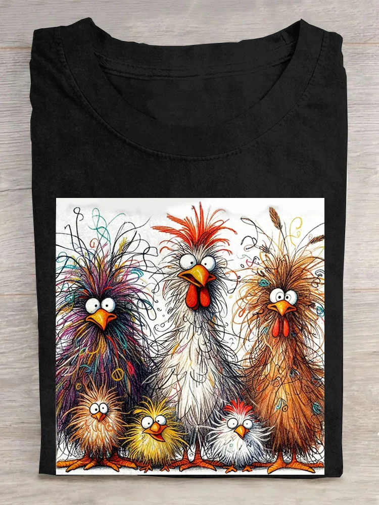 Funny Chicken Art Pritn Casual T-Shirt