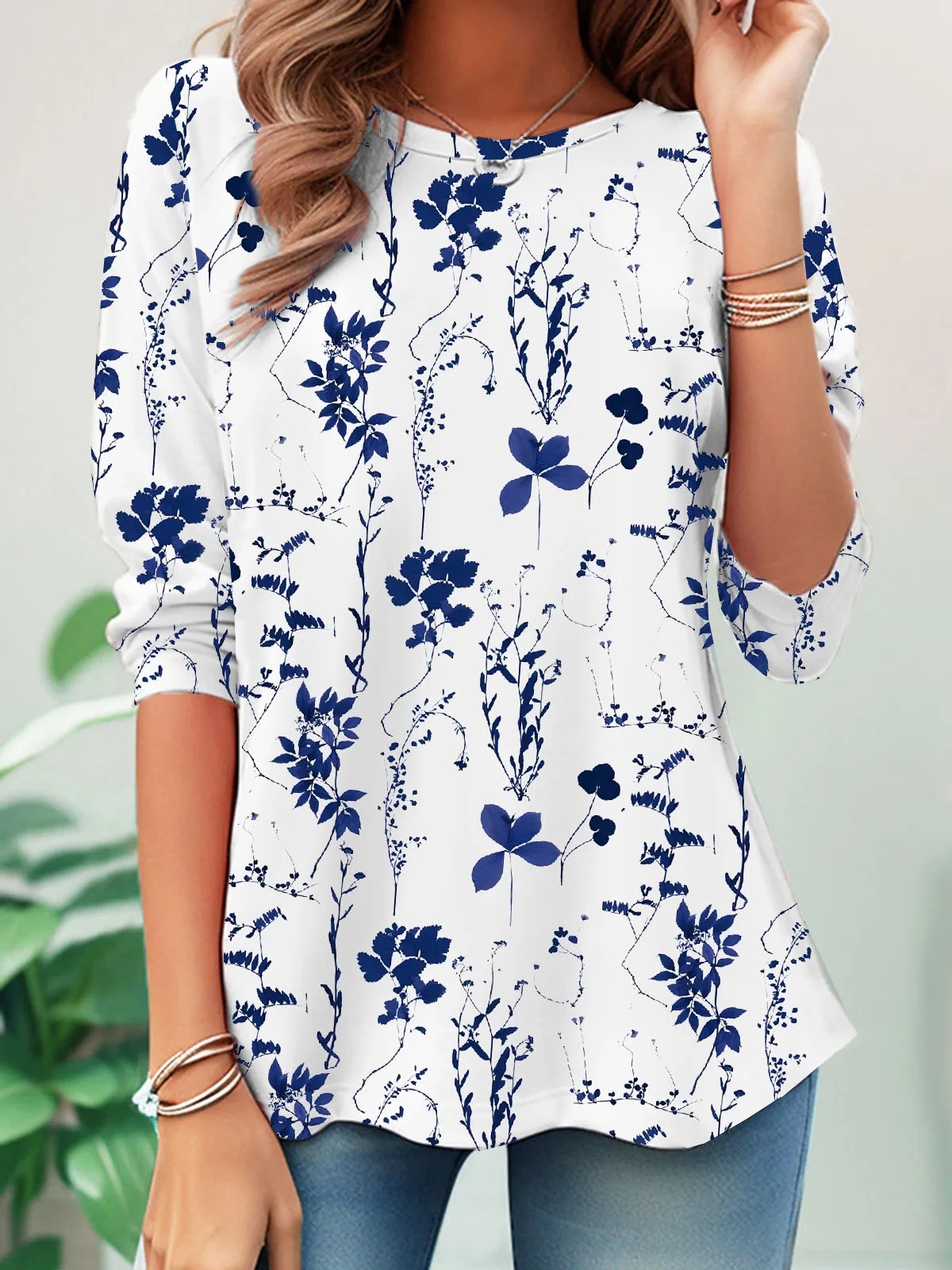 Crew Neck Floral Loose Casual T-Shirt