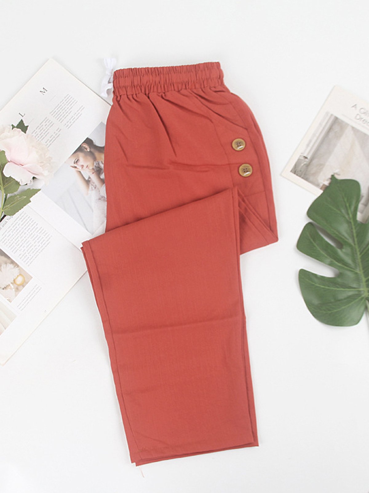 Plain Casual Loose Cotton Pants