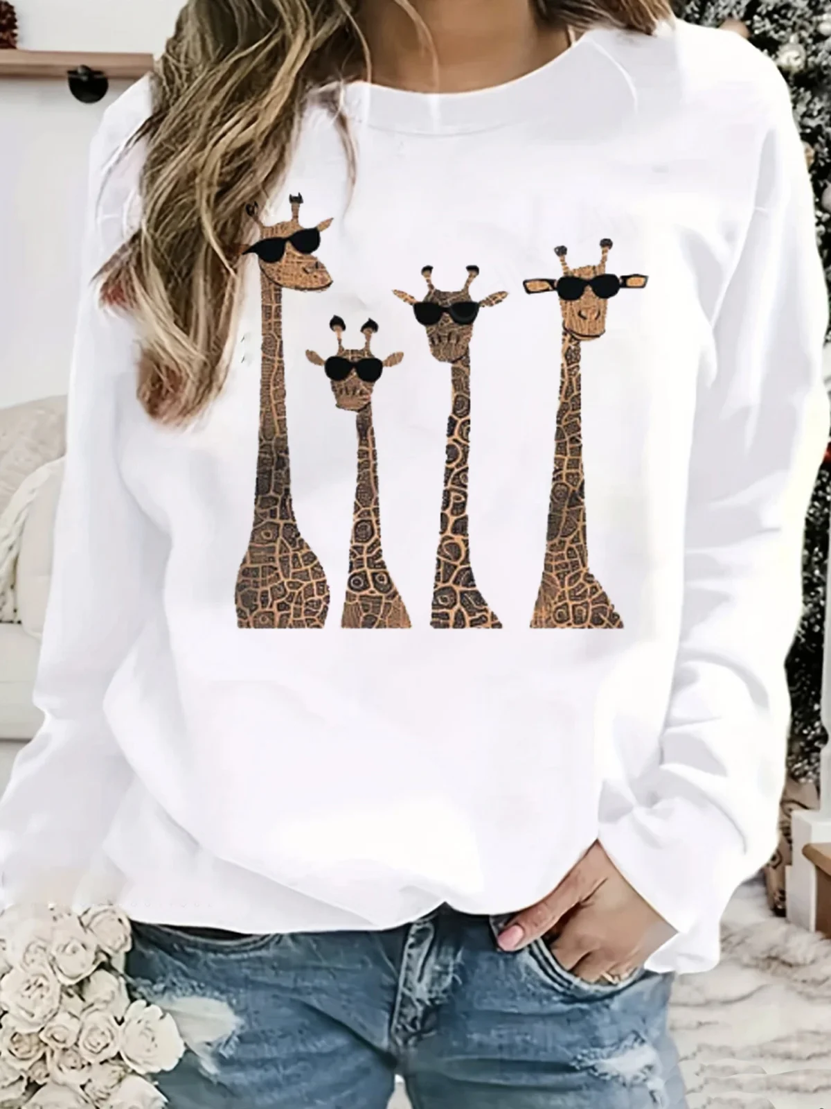 Cotton Animal Crew Neck Casual Sweatshirt