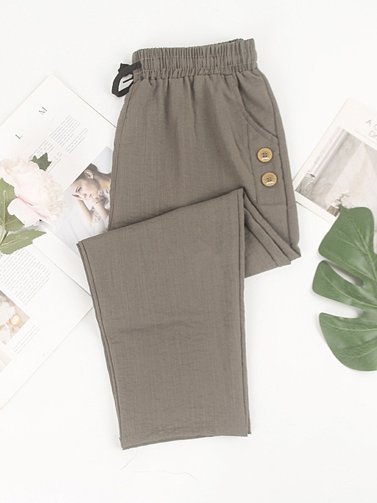 Plain Casual Loose Cotton Pants