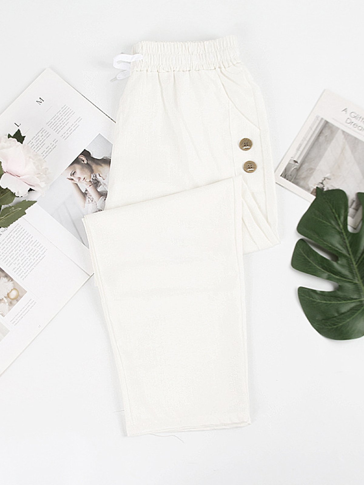 Plain Casual Loose Cotton Pants