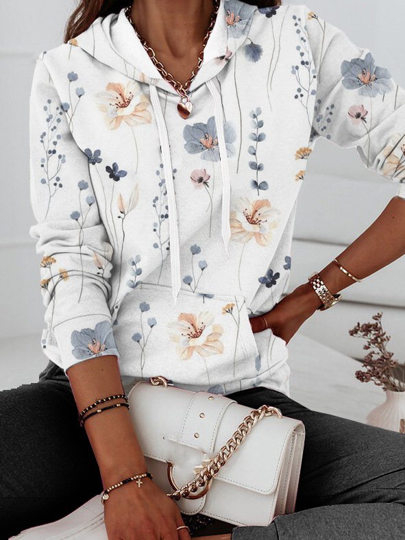 Floral Loose Hoodie Casual Sweatshirt