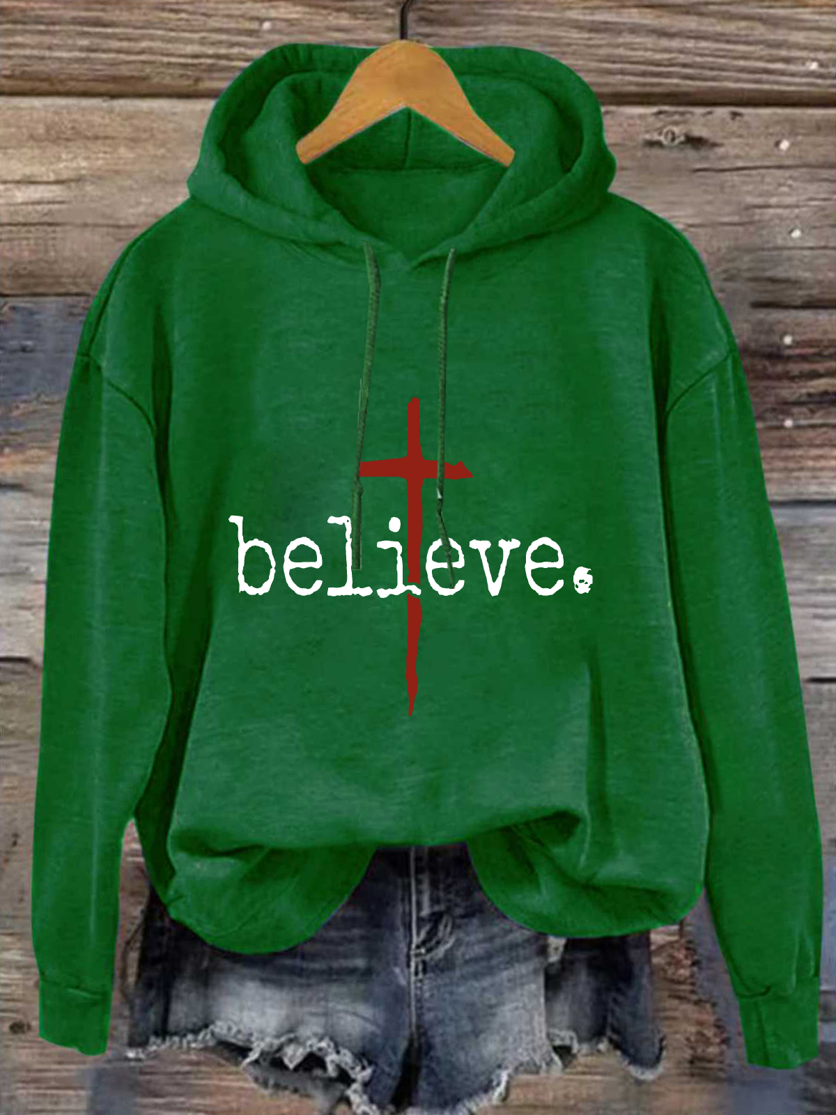 Cross Believe Loose Cotton-Blend Casual Hoodie