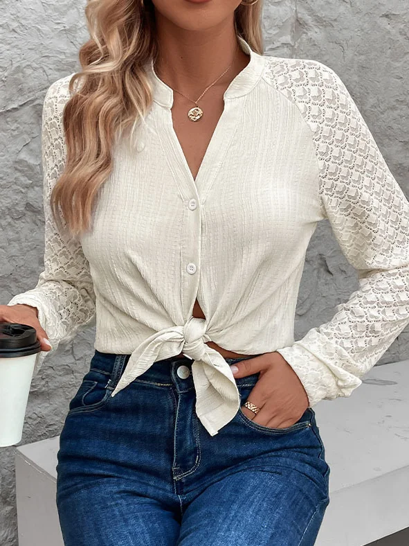 Plain Casual Shirt Collar Loose Shirt