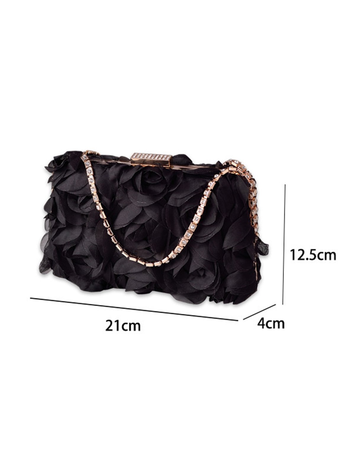 Elegant Mesh Rose Applique Clutch Bag with Rhinestone Handle