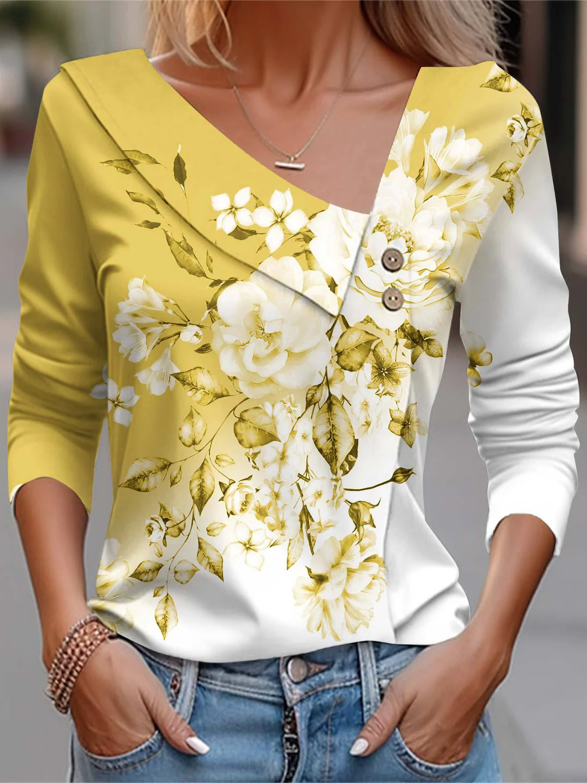 Casual Asymmetrical Loose Buckle T-Shirt