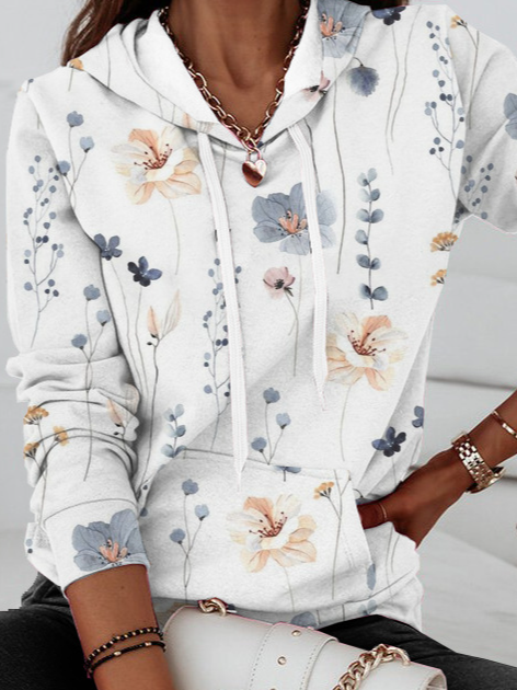 Floral Loose Hoodie Casual Sweatshirt