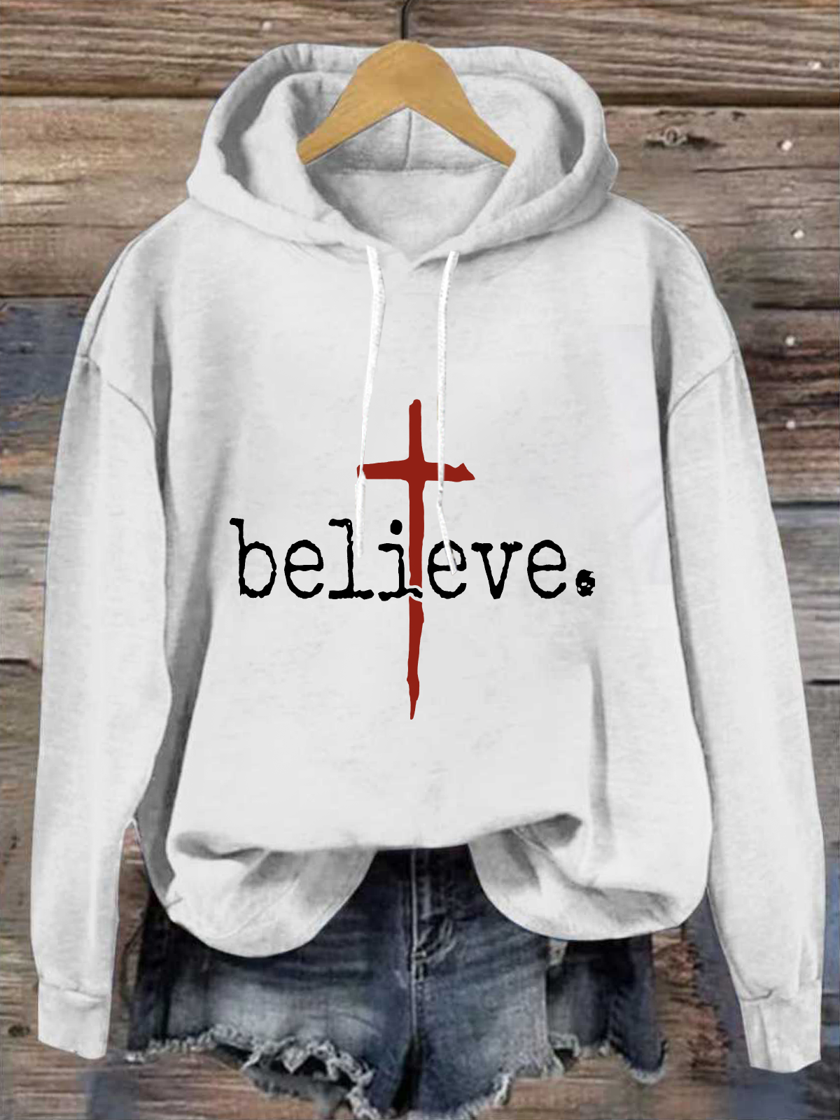 Cross Believe Loose Cotton-Blend Casual Hoodie