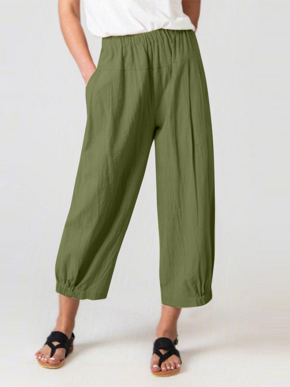 Plain Loose Casual Cotton Pants